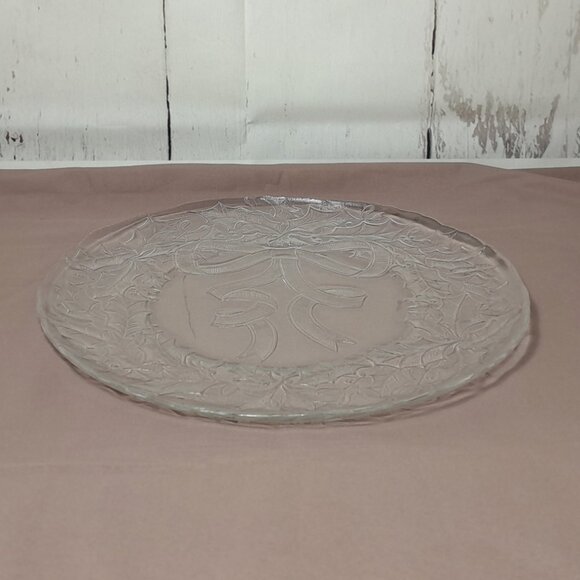 Arcoroc Glass Platter Happy Holiday Christmas Round Wreath With Bow USA 13" - Picture 10 of 12